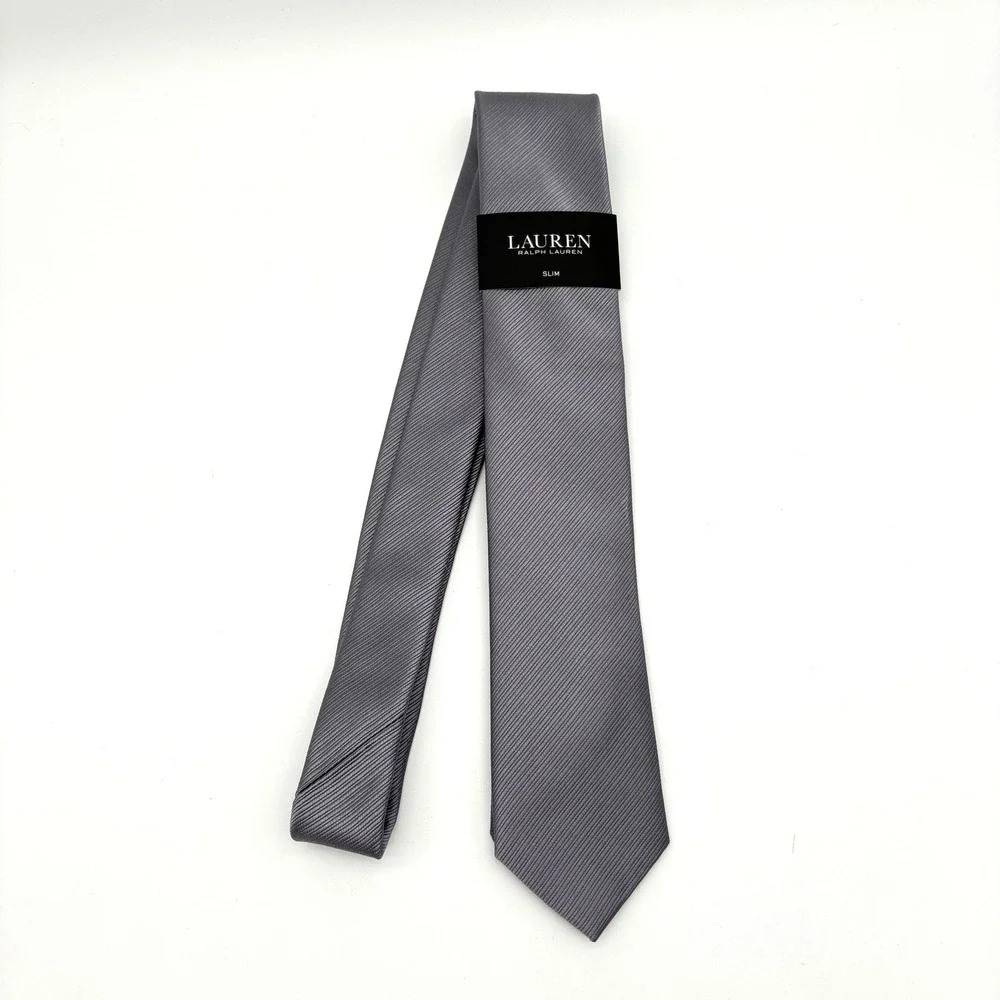 Ralph Lauren Grey Slim Necktie Modern Formal Textured Ribbed Business Wedding